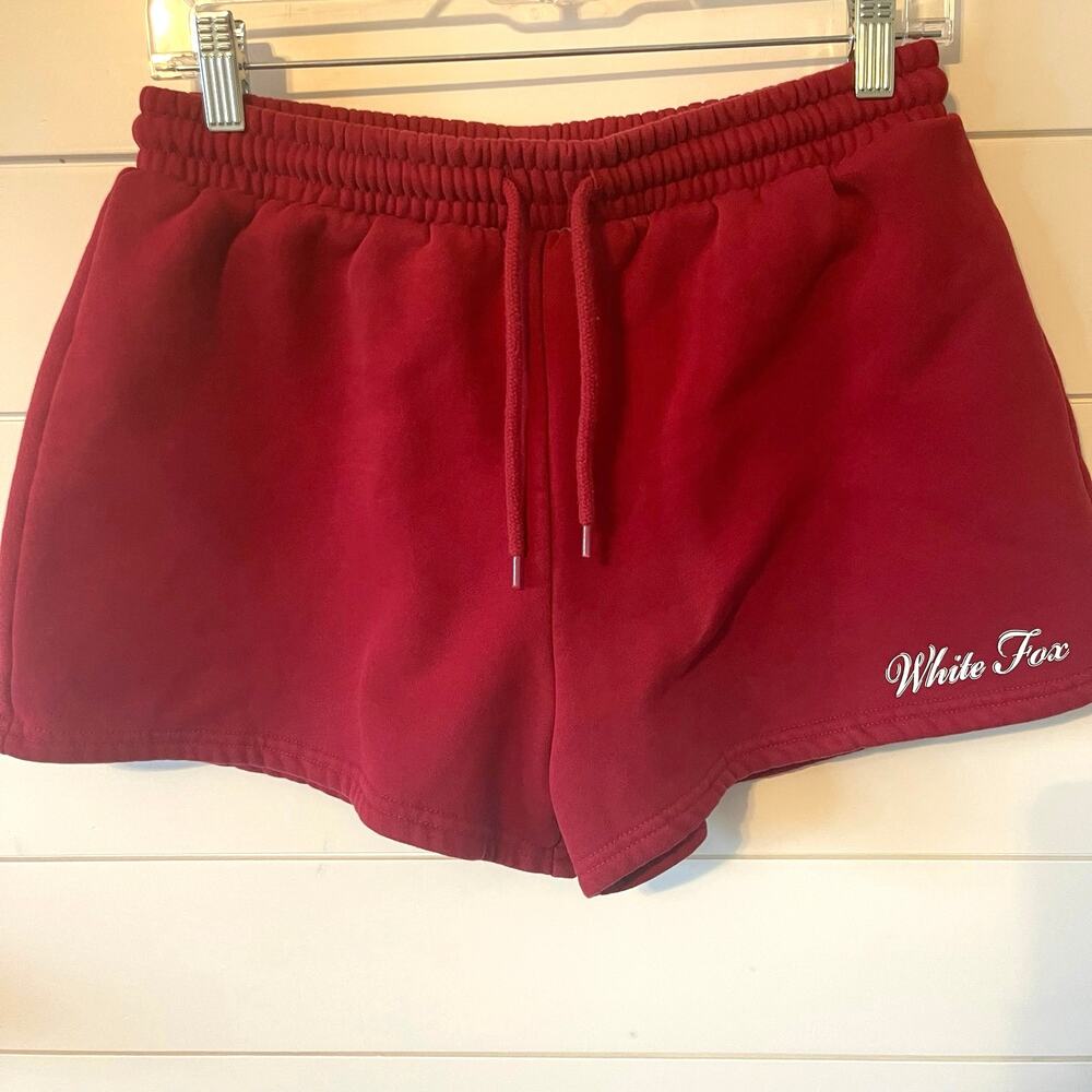 White Fox Red Fleece Sweat Shorts Drawstring Lounge Shorts